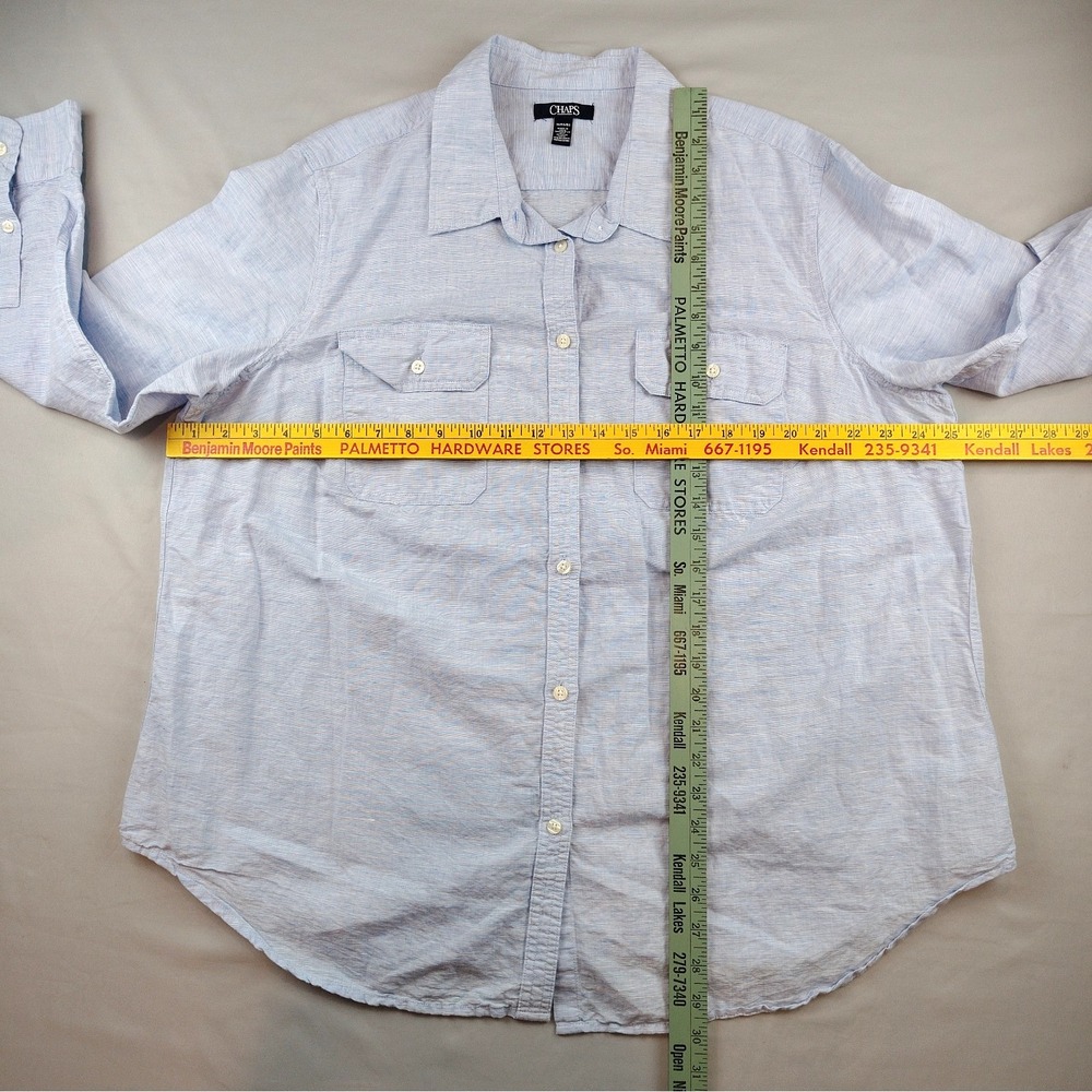 Chaps Womens 1X/XL Linen Cotton Button Down Shirt Light Blue Long Sleeve - Picture 9 of 16